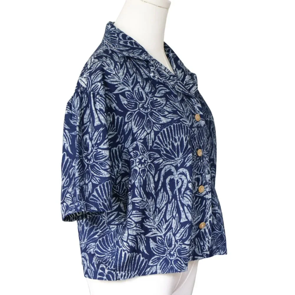 Scotch & Soda Printed Indigo Beach Shirt in a blue botanical XS